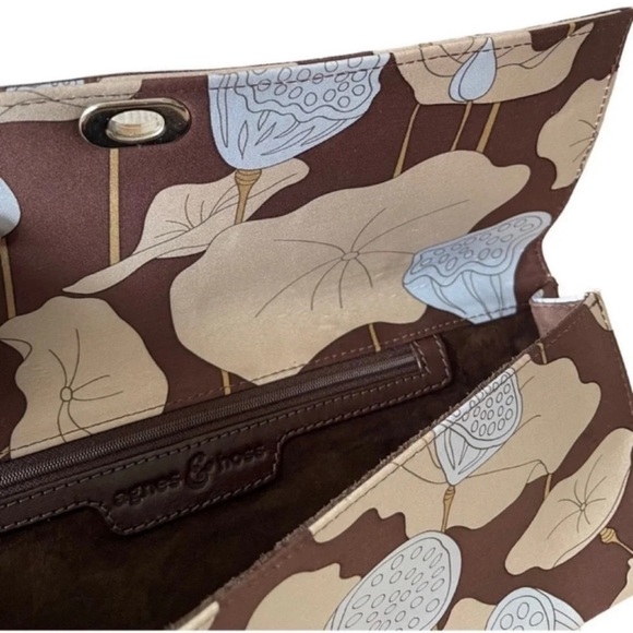 Agnes and Hoss Lotus Silk & Leather Envelope Clutch Handbag - Picture 10 of 12